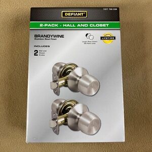 Defiant Brandywine 2 Pack‎ Hall Closet Door Knobs Stainless Steel Finish New